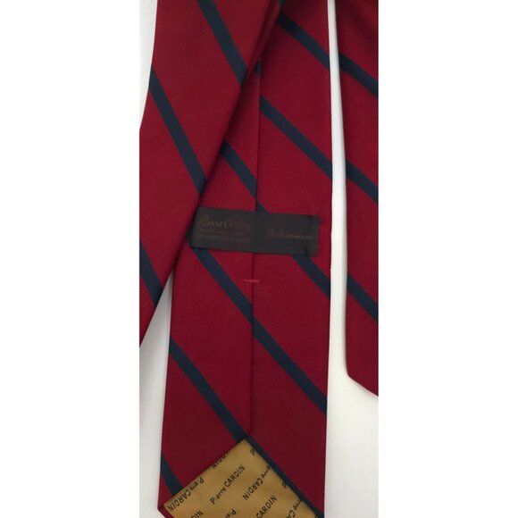 Pierre Cardin Red & Navy Striped Silk Tie Vintage Menswear - Picture 7 of 7